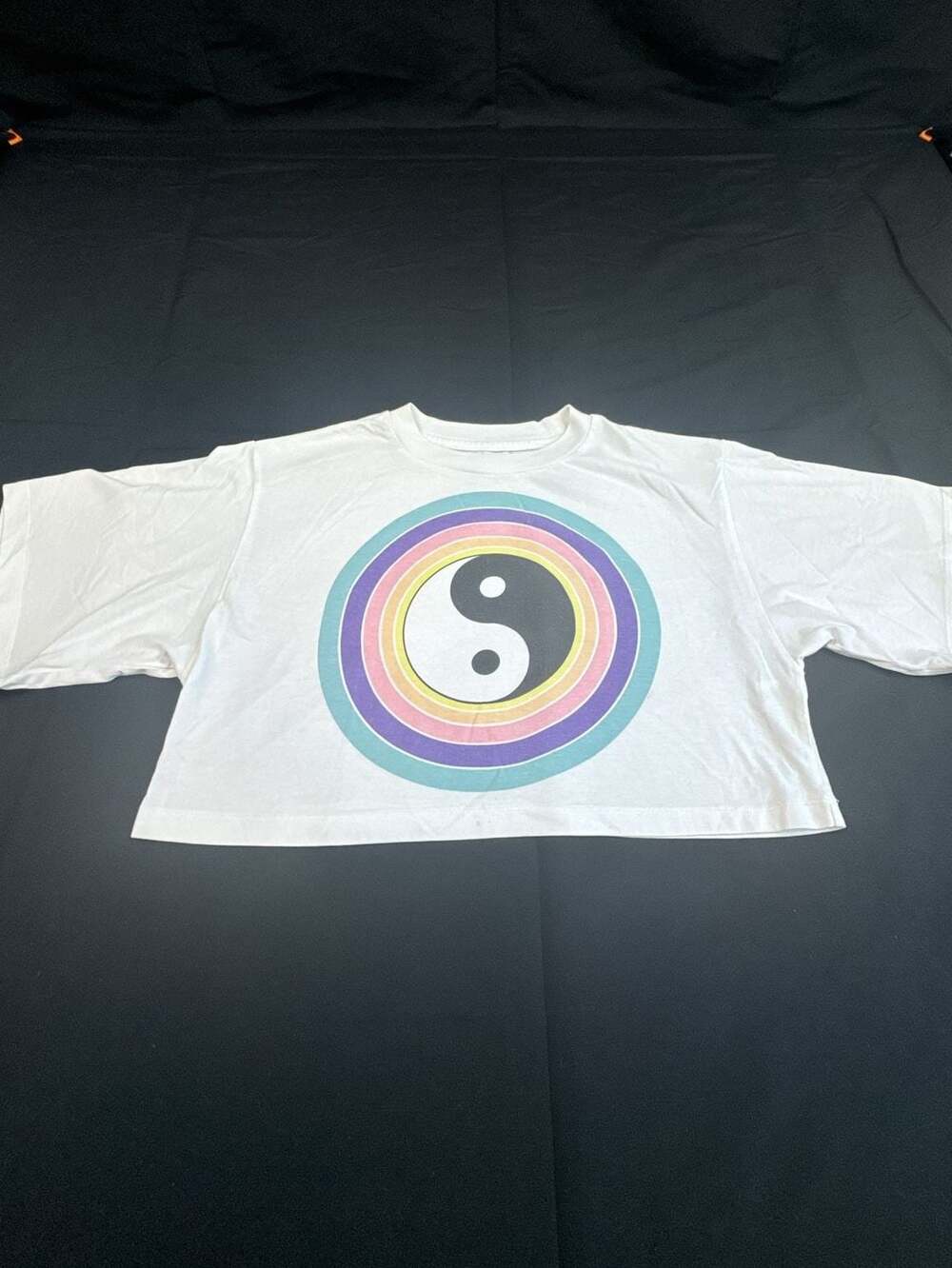 Abound White Rainbow Yin Yang Graphic Crop T-Shirt Size S